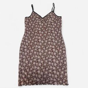 Forever 21 Brown Floral Slip Dress with Black Trim